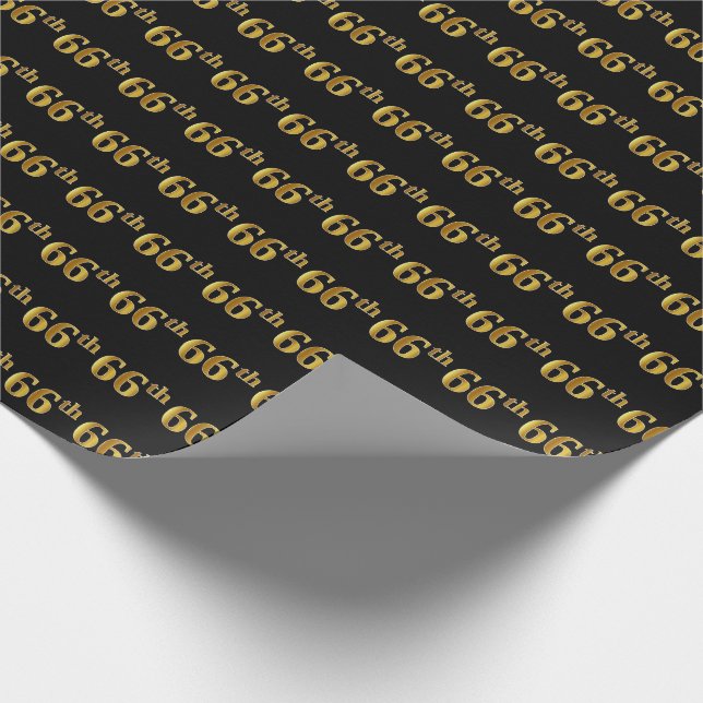 Papel De Regalo Black, Faux Gold 66th (Sesenta y Sexto) Event (Esquina)
