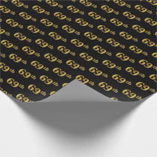 Papel De Regalo Black, Faux Gold 69th (Sesenta y Noveno) Event
