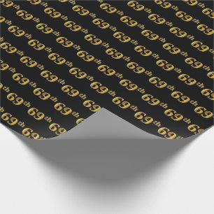 Papel De Regalo Black, Faux Gold 69th (Sesenta y Noveno) Event