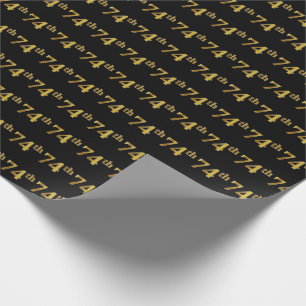 Papel De Regalo Black, Faux Gold 74th (Setenta y Cuarto) Event