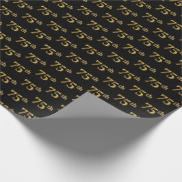 Papel De Regalo Black, Faux Gold 75th (Setenta y Quinto) Event