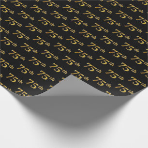 Papel De Regalo Black, Faux Gold 75th (Setenta y Quinto) Event