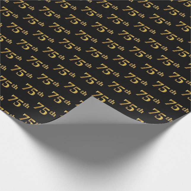 Papel De Regalo Black, Faux Gold 75th (Setenta y Quinto) Event (Esquina)