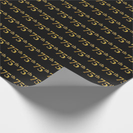 Papel De Regalo Black, Faux Gold 75th (Setenta y Quinto) Event