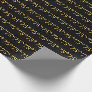 Papel De Regalo Black, Faux Gold 75th (Setenta y Quinto) Event