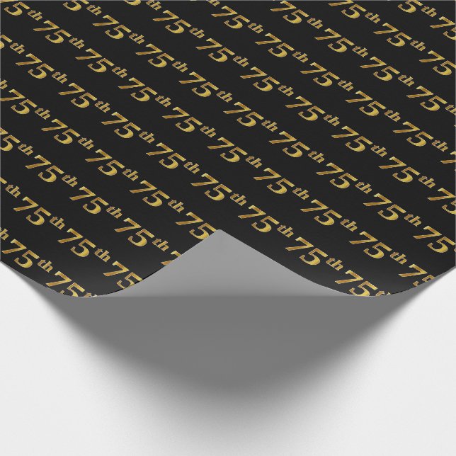 Papel De Regalo Black, Faux Gold 75th (Setenta y Quinto) Event (Esquina)