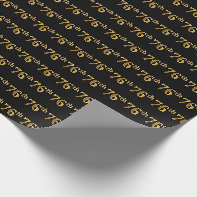 Papel De Regalo Black, Faux Gold 76th (Setenta y Sexto) Event (Esquina)