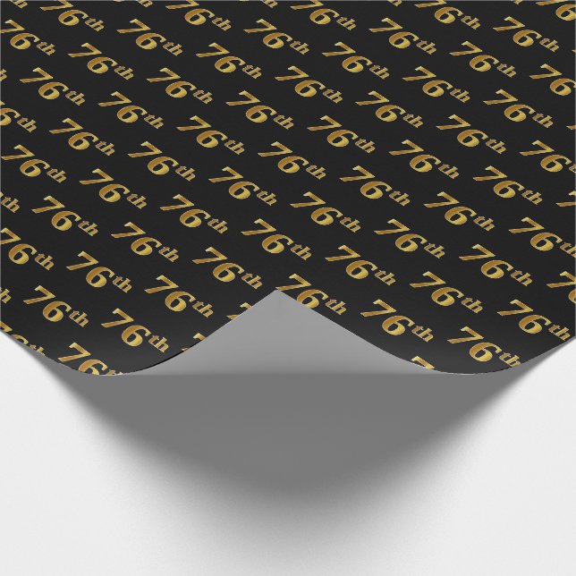 Papel De Regalo Black, Faux Gold 76th (Setenta y Sexto) Event (Esquina)