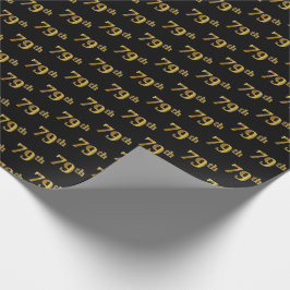 Papel De Regalo Black, Faux Gold 79th (Setenta y Noveno) Event