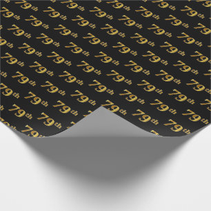 Papel De Regalo Black, Faux Gold 79th (Setenta y Noveno) Event