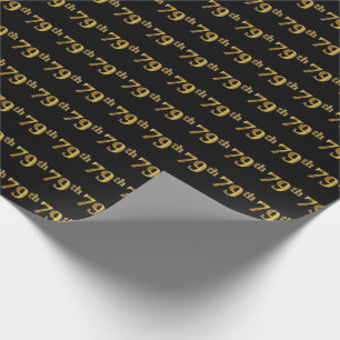 Papel De Regalo Black, Faux Gold 79th (Setenta y Noveno) Event