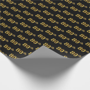 Papel De Regalo Black, Faux Gold 80th (Octavo) Event
