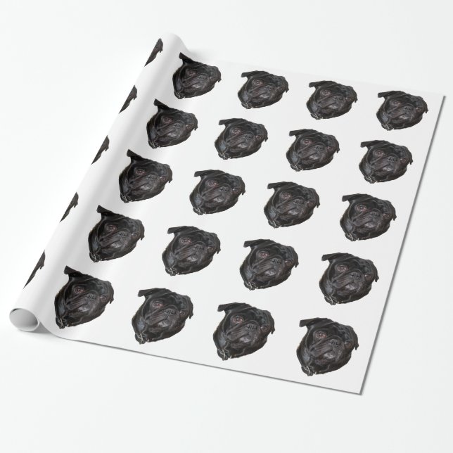 Papel De Regalo Black Funny Pug (Desenrollado)