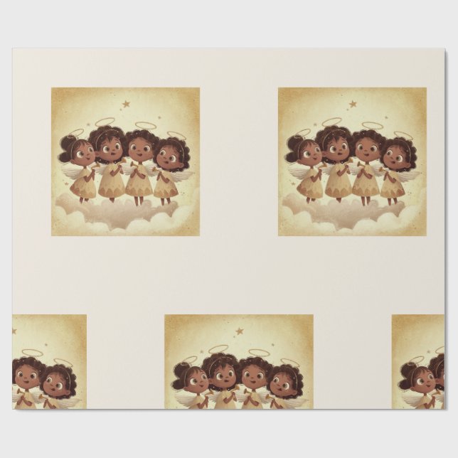 Papel De Regalo Black Girl Angel Christmas Choir Wrapping Paper 1 (Superficie plana)