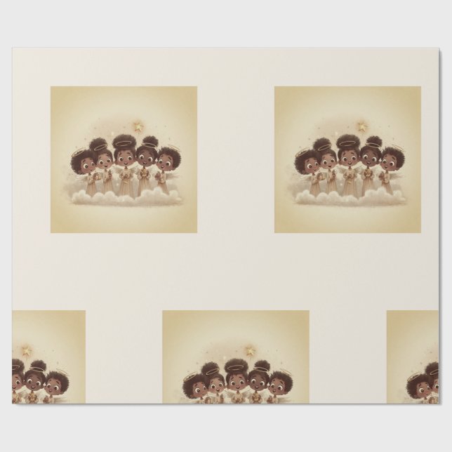 Papel De Regalo Black Girl Angel Christmas Choir Wrapping Paper 2 (Superficie plana)