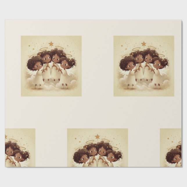 Papel De Regalo Black Girl Angel Christmas Choir Wrapping Paper 3 (Superficie plana)