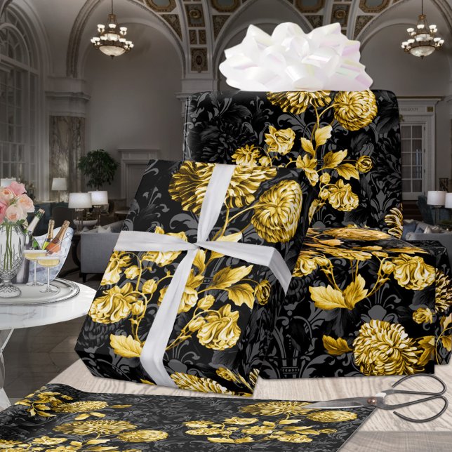 Papel De Regalo Black & Gold Acanthus Leaf Floral Palace (Subido por el creador)