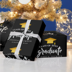 Papel De Regalo Black Gold Class of 2025 Felicitaciones Grad Fiest
