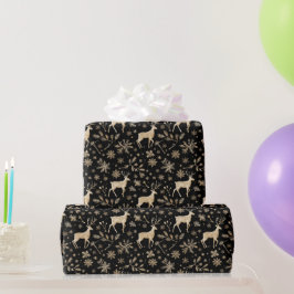Papel De Regalo Black & Gold Deer Wrapping Paper | Elegant Holiday