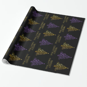 Papel De Regalo Black Gold Purple Elegant Moda Estrella del árbol 