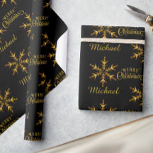 Black Gold Snowflake Añadir nombre Feliz Navidad