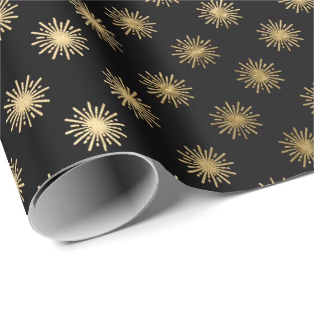 Papel De Regalo Black Gold Stars Confetti Delicate Confetti Sun (Esquina del rollo)