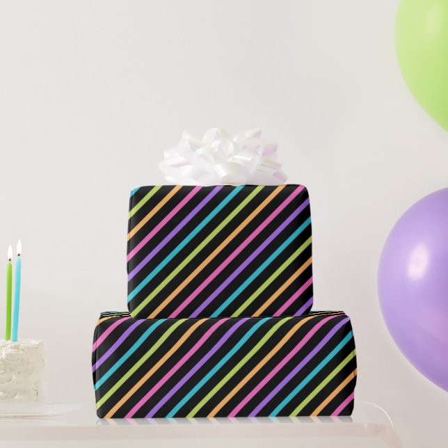 Papel De Regalo Black Happy Birday Stripes (Regalos de fiesta)