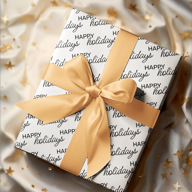 Papel De Regalo Black Happy Holidays Wordart Pattern On White (Subido por el creador)