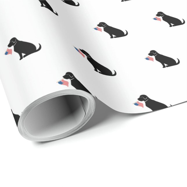 Papel De Regalo Black Lab Bandera americana Estados Unidos Mascota (Esquina del rollo)