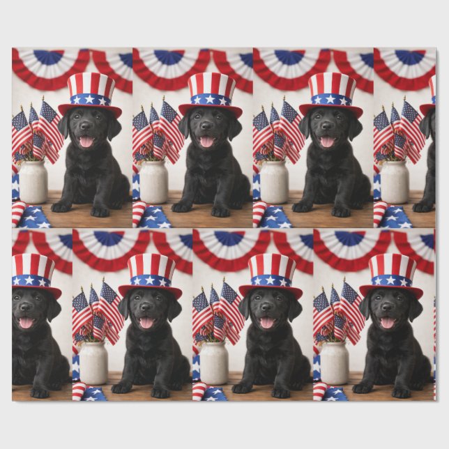 Papel De Regalo Black Lab Patriotic Uncle Sam Hat gift  (Superficie plana)