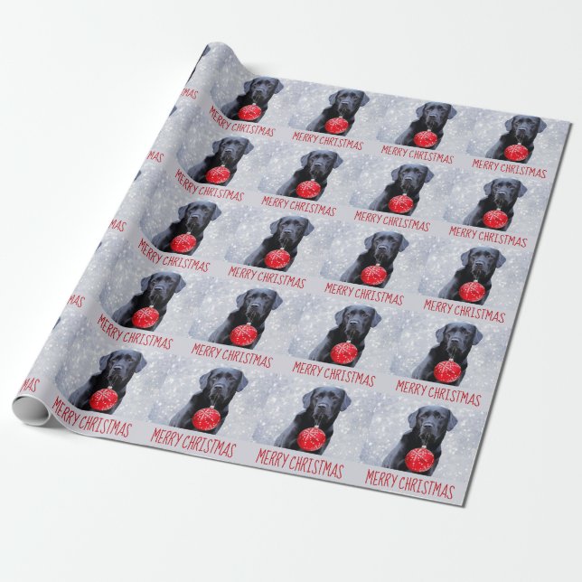 Papel De Regalo Black Labrador Merry Christmas- Puppy Cute Perro (Desenrollado)