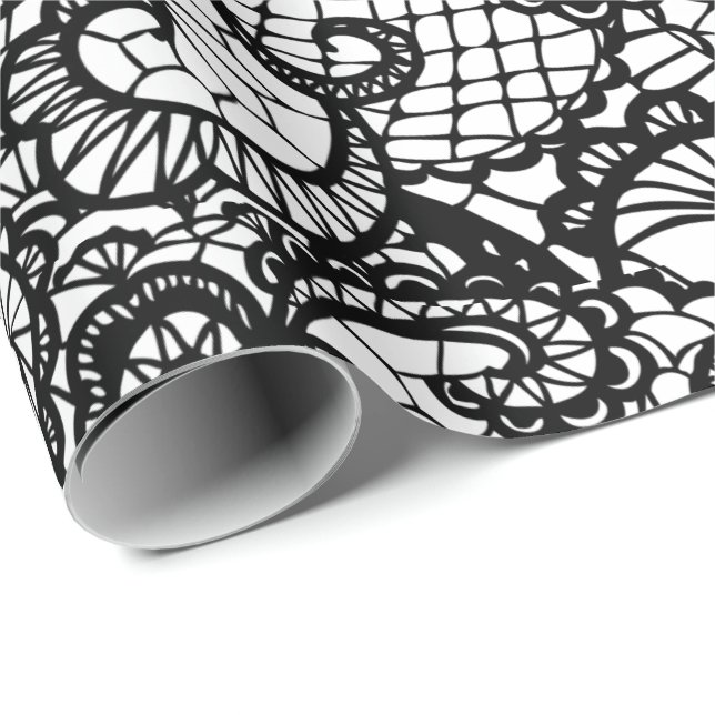 Papel De Regalo Black Lace on White (Esquina del rollo)