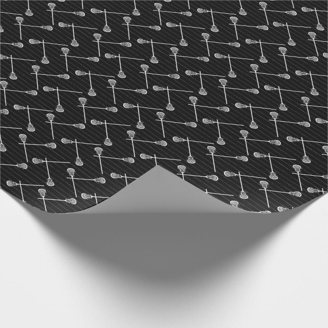 Papel De Regalo Black Lacrosse White Sticks Patterado (Esquina)