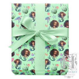 Papel De Regalo Black Mermaid Wrapping Paper in Green