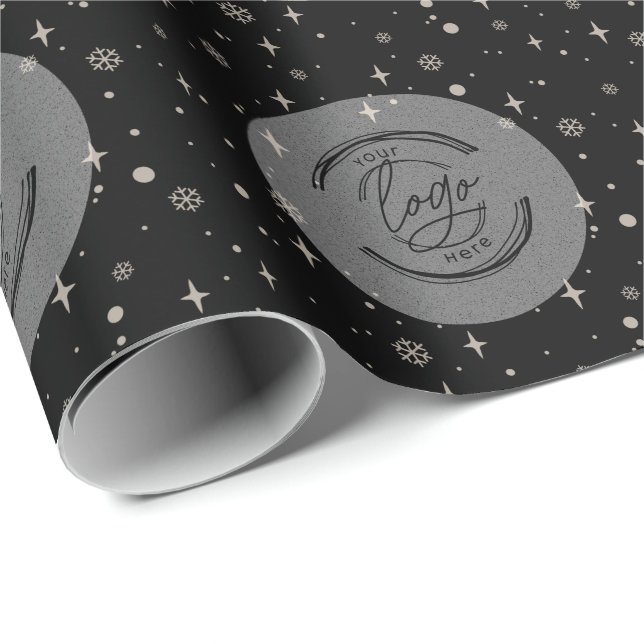 Papel De Regalo Black Merry Christmas Business Logo Snowflake (Esquina del rollo)