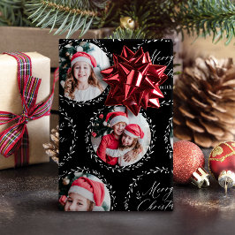Papel De Regalo Black Modern Script Merry Christmas Family 6 photo