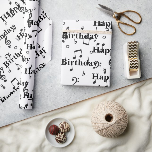 Papel De Regalo Black Musical Happy Birday (Artesanía)