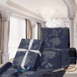 Papel De Regalo Black Navy Blue Modern Vintage Floral Toile