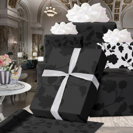 Papel De Regalo Black On Black Floral Leafy Vine Elegante