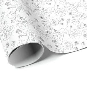 Papel De Regalo Black on White Poppies