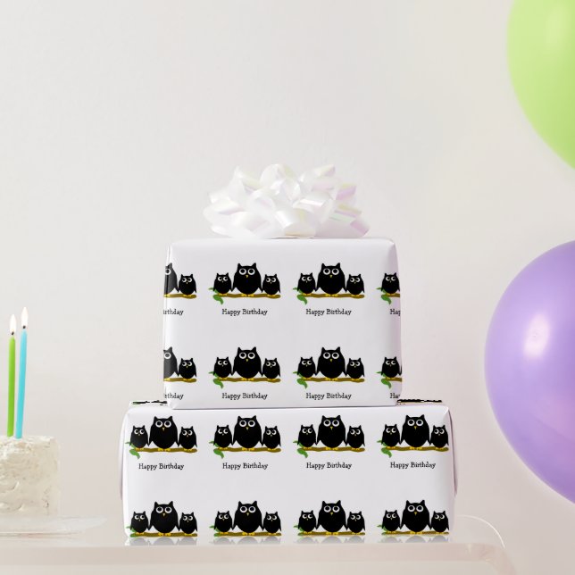 Papel De Regalo Black Owls Design Birthday Gift (Regalos de fiesta)