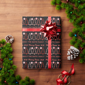 Papel De Regalo Black Pastel Pink Pine Trees Merry Xmas Text 