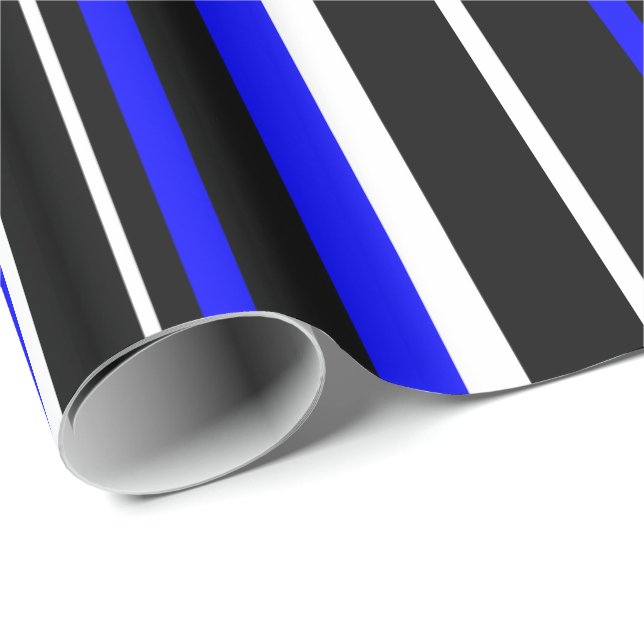 Papel De Regalo Black, Royal Blue y White Stripe (Esquina del rollo)