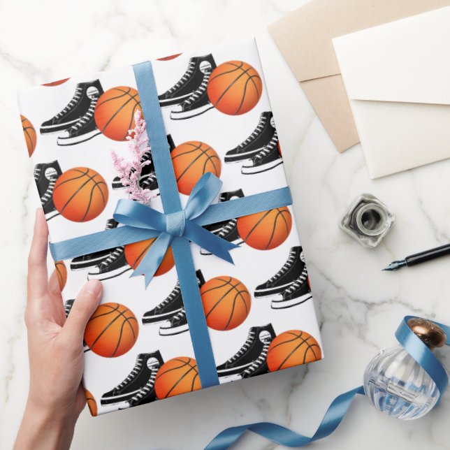 Papel De Regalo Black Sneakers And Basketball On White (Regalar)