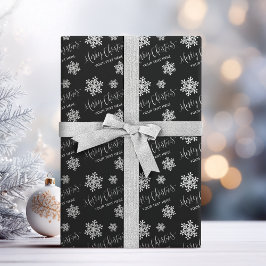 Papel De Regalo Black Snowflakes Merry Christmas Script Personaliz