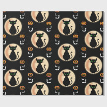 Black Spooky cat ojos verdes con luna Halloween