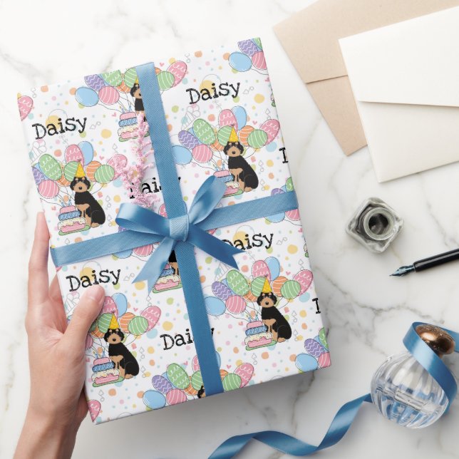 Papel De Regalo Black Tan Aussiedoodle Dog Birday Party (Regalar)