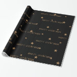 Papel De Regalo Black & Tan Merry Christmas Star Gift Wrap<br><div class="desc">Un fondo de color negro junto con estrellas de Tan-Golden de tamaños medianos y pequeños diseminados en un patrón con texto de Feliz Navidad escrito por todas partes. Personalizar esto o compra como está.</div>