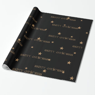 Papel De Regalo Black & Tan Merry Christmas Star Gift Wrap