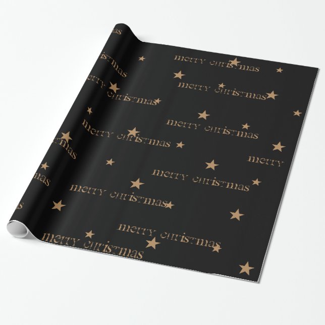 Papel De Regalo Black & Tan Merry Christmas Star Gift Wrap (Desenrollado)